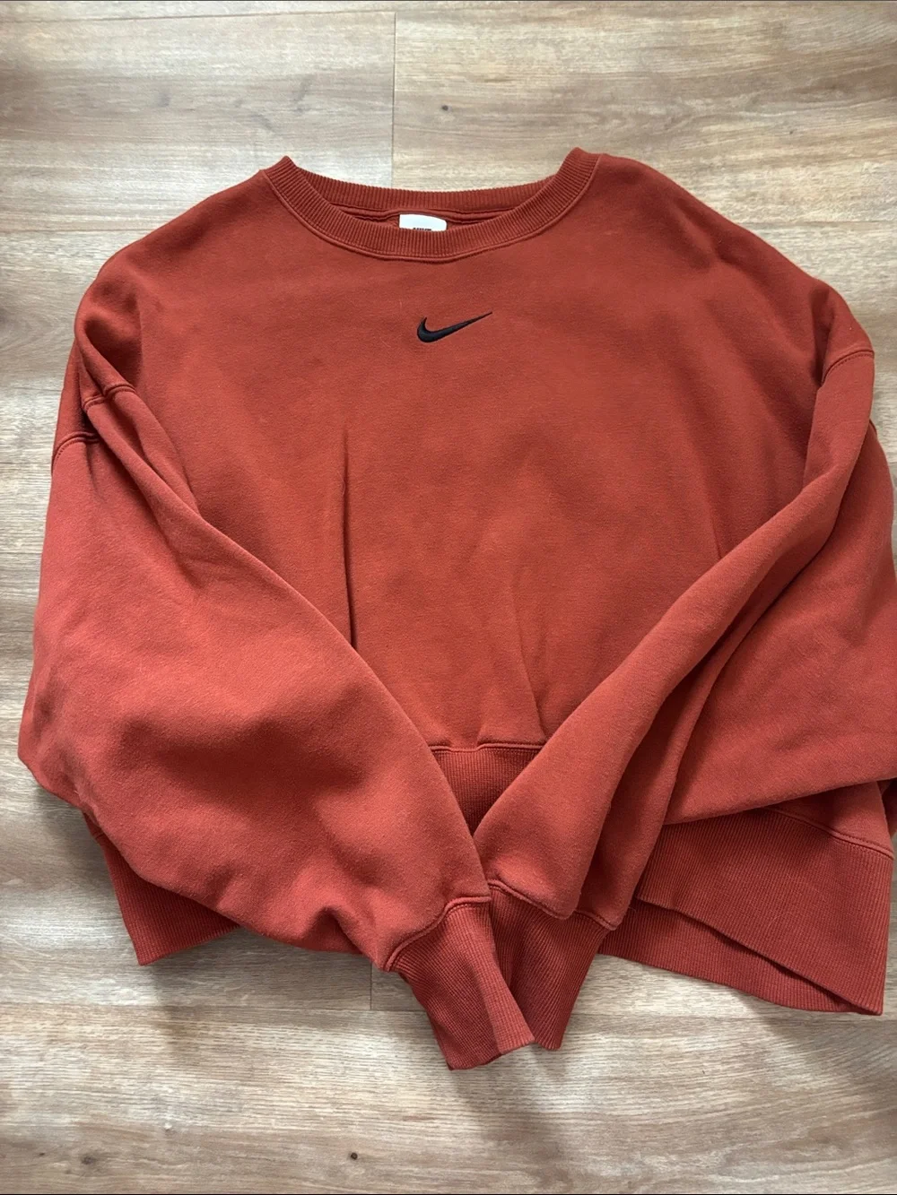 Nike Women's Burnt Orange Crewneck Sweatshirt with Black Swoosh
